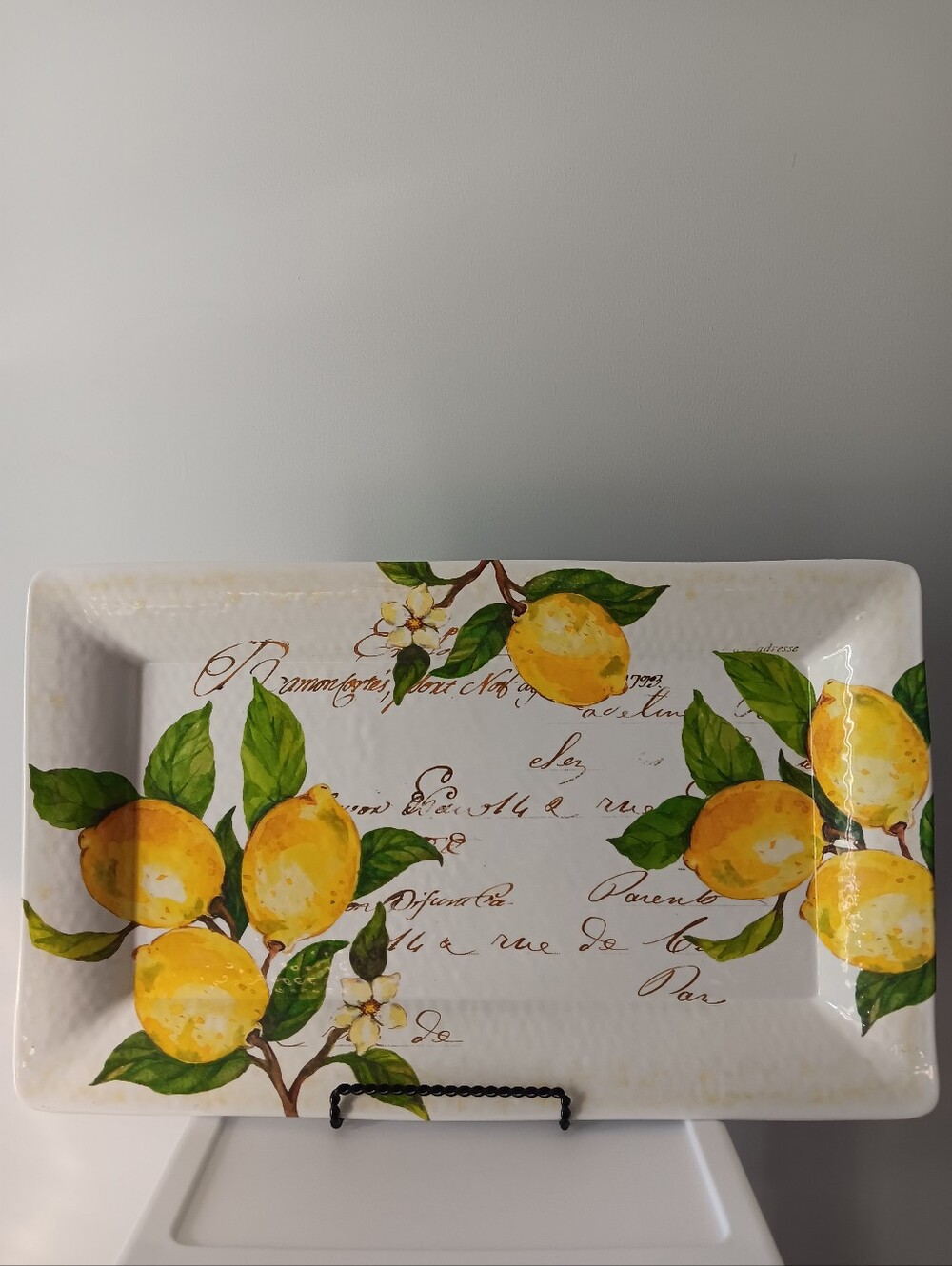 Nicole Miller Home Lemon Fruit Serving Tray Melamine White Yellow Green 21.5" - Picture 10 of 11